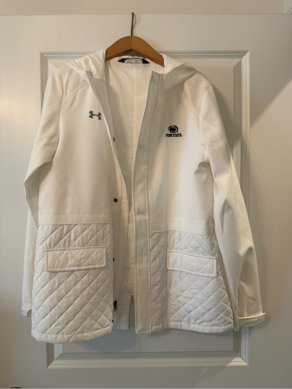 Under Armour Penn State White Quilted-Hem Hooded Trench Coat NWOT